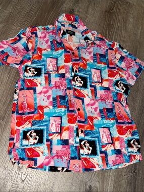 Vibrant Multi-Color Short Sleeve Button-Up Shirt